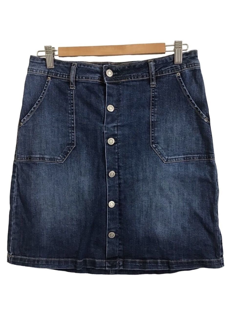 Kensie jeans mini dress button up denim skirt size medium front pocket dark blue